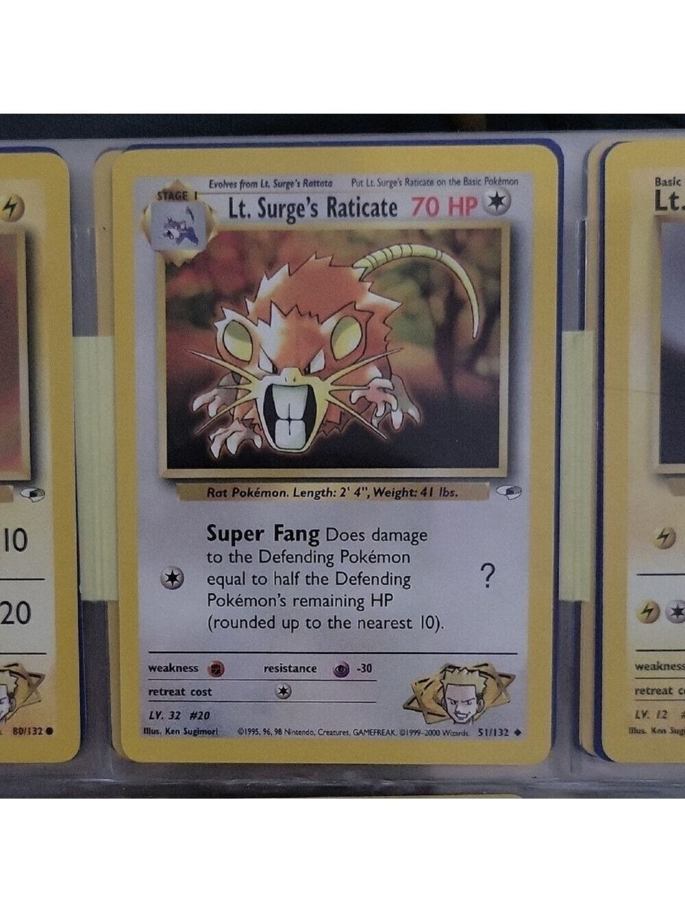 Pokemon Lt Surge Raticate Card